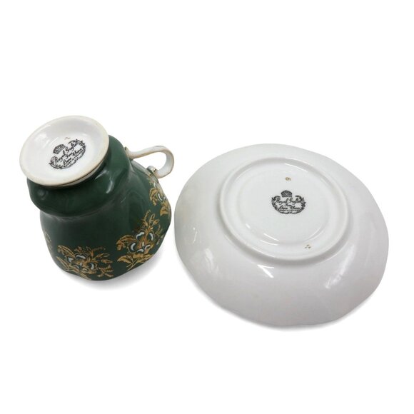 ROYAL GRAFTON Teacup and Saucer Set Elegant Green Gold Floral Vintage - Picture 10 of 12